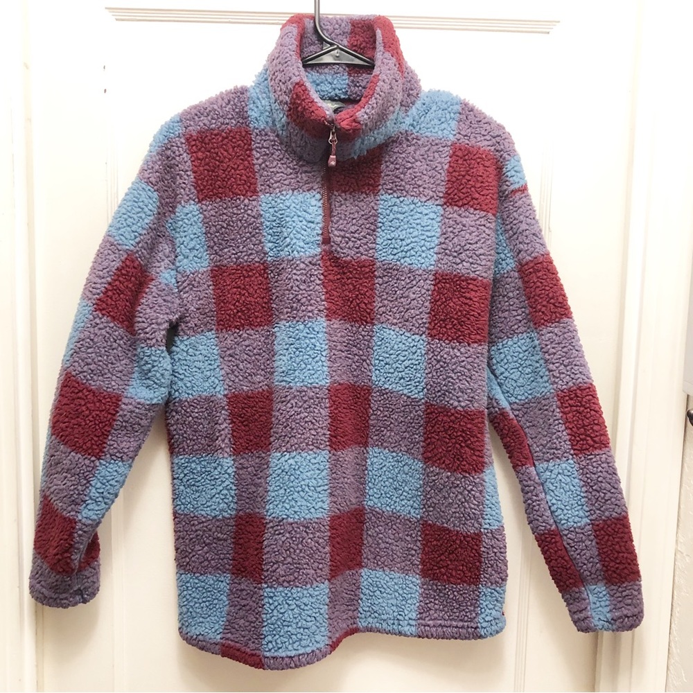 Eddie Bauer Teddy Quarter Zip Size Medium Colors Blue and Purple